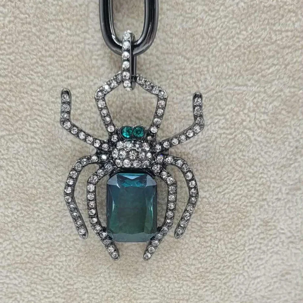 Betsey Johnson Chunky Black Spider Necklace with Green Crystal NWT!  HALLOWEEN